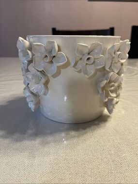 White Ceramic Flower Embellished Planter